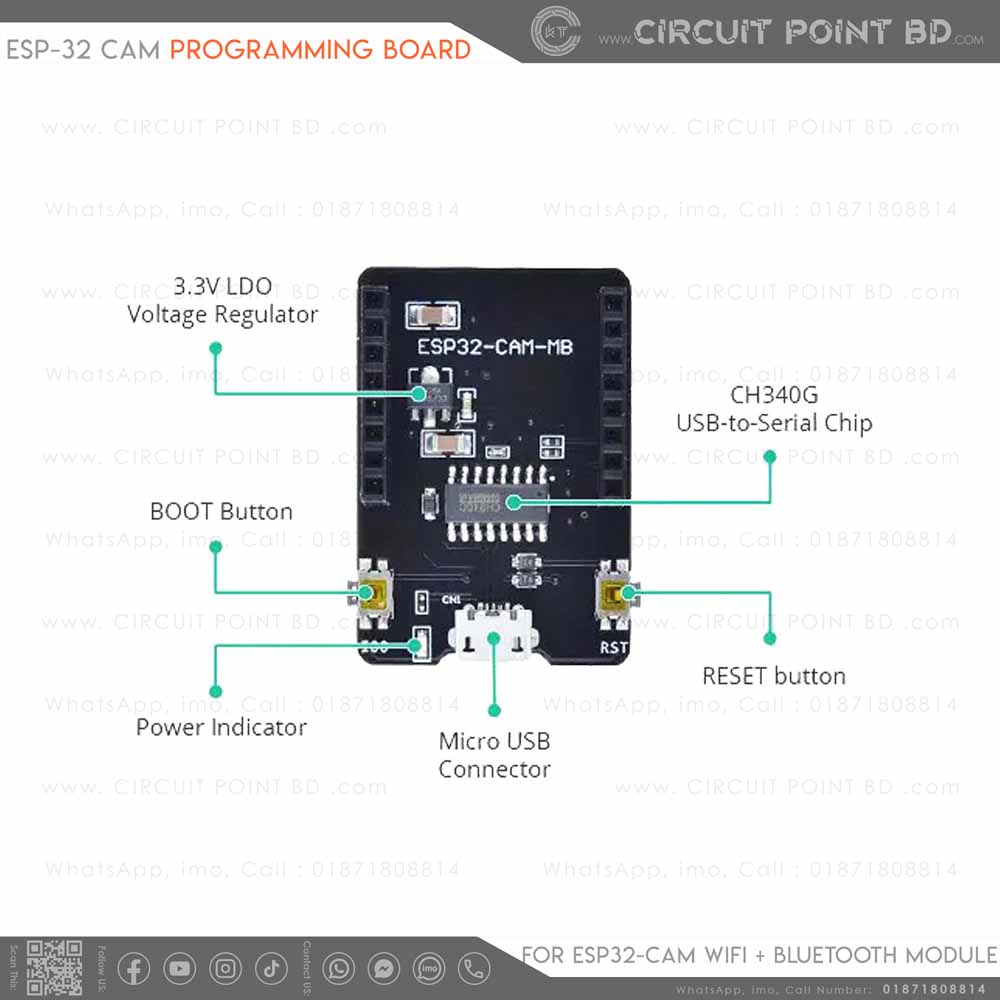 ESP32 CAM Development Board with Micro USB Programming/Download & CH340 ...
