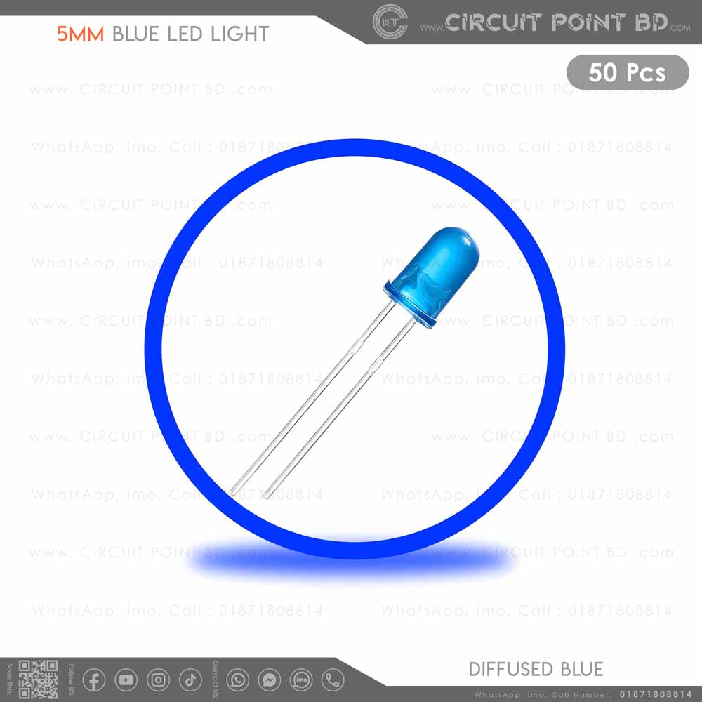 50 Pcs - 5mm DC BLUE LED Light Round Diffused (Colored) 50 Pcs Pack ...