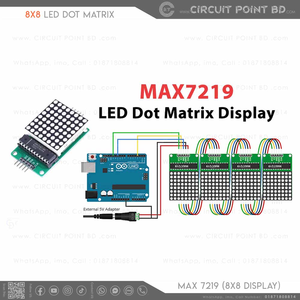LED Dot Matrix Display Module (MAX7219 Microcontroller) – 8x8 Dot ...